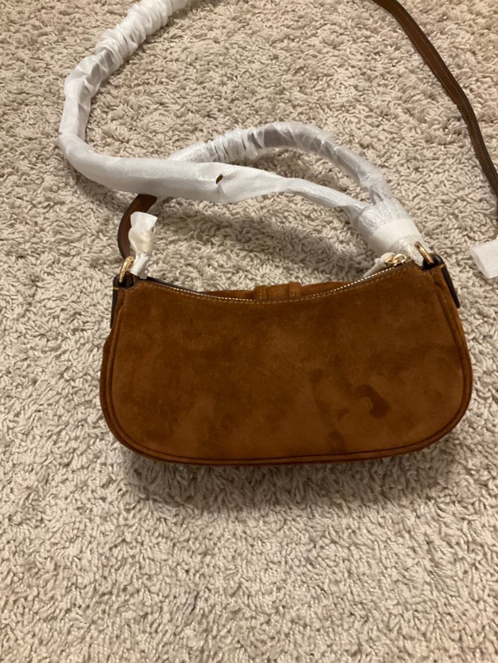 COACH ashton mini shoulder bag. suede/gold /warm brown. item # cfa50. - Picture 14 of 16